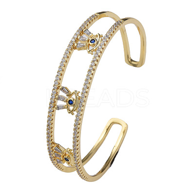 Cubic Zirconia Evil Eye Open Cuff Bangle BJEW-N012-038-1