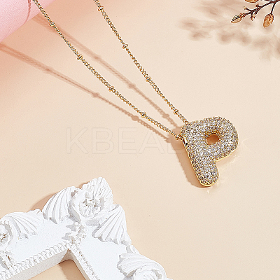 1Pc Brass Micro Pave Cubic Zirconia Letter Pendant Necklaces NJEW-LP0001-43P-G-1