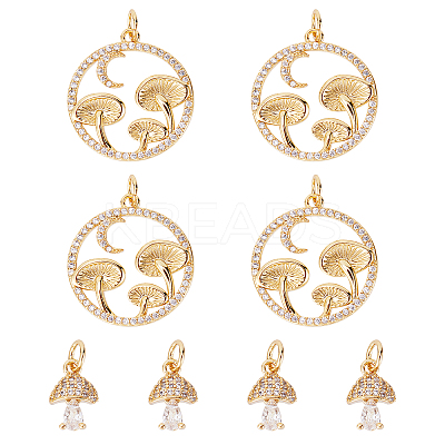 8Pcs 2 Style Autumn Theme Brass Micro Pave Clear Cubic Zirconia Pendants ZIRC-SC0001-26-1