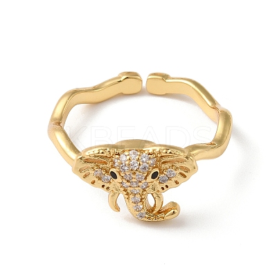 Elephant Brass Micro Pave Cubic Zirconia Cuff Rings RJEW-P088-02G-1