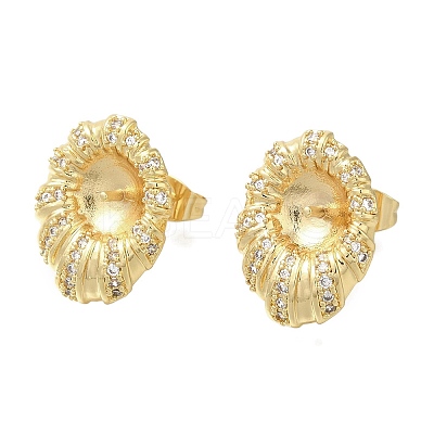Brass Micro Pave Clear Cubic Zirconia Stud Earring Findings KK-K388-15G-1