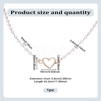 1Pc Zinc Alloy & ABS Plastic Imitation Pearl Heart Pendant Necklaces NJEW-LP0009-4KCG-1
