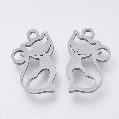 Tarnish Resistant 201 Stainless Steel Kitten Pendants STAS-S110-048P-1