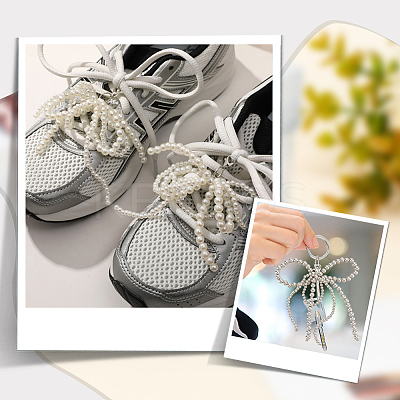 4Pcs 2 Styles Bowknot Plastic Imitation Pearl Shoe Charms AJEW-HY0001-93-1