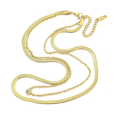 Ion Plating(IP) 304 Stainless Steel Pave Clear Cubic Zirconia Double Layer Necklaces NJEW-S426-01G-1