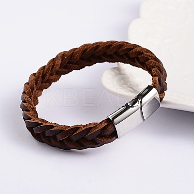 Trendy Leather Braided Cord Bracelets BJEW-P128-05-1