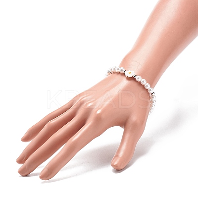 Plastic Pearl Daisy Pendant Dangle Earrings & Stretch Bracelet & Pendant Necklace SJEW-JS01256-1