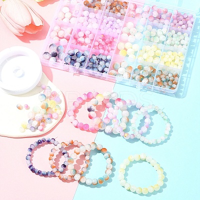 648Pcs 24 Styles Frosted Baking Paint Crackle Glass Beads with Glitter Powder DGLA-FS0001-12-1