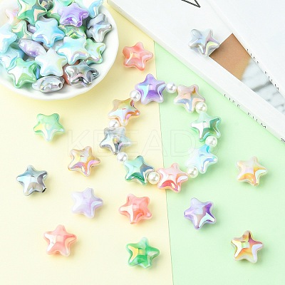 70Pcs UV Plating Rainbow Iridescent Acrylic Beads PACR-CJ0001-30-1
