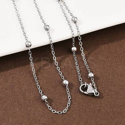 304 Stainless Steel 3MM Round Bead Cable Chain Necklaces for Women NJEW-G177-03B-P-1