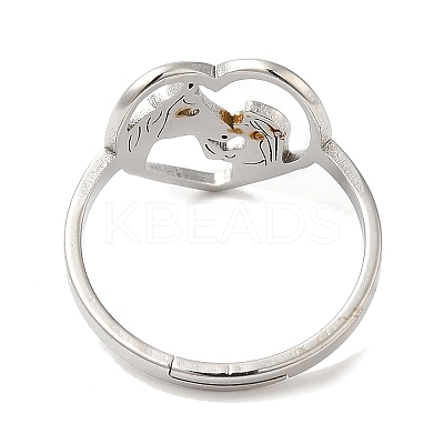 Non-Tarnish 304 Stainless Steel Heart with Horse Adjustable Ring for Women RJEW-M149-20P-1