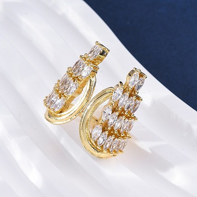 Brass Micro Pave Clear Cubic Zirconia Cuff Rings for Women RJEW-A062-02G-1