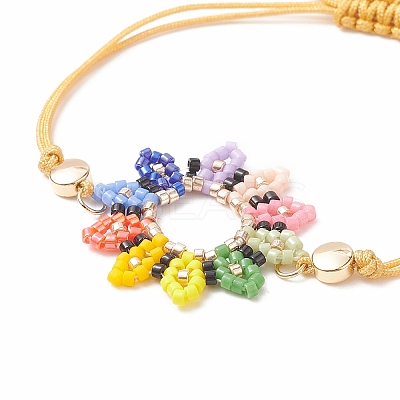 Glass Seed Sunflower Braided Bead Bracelet BJEW-MZ00023-1
