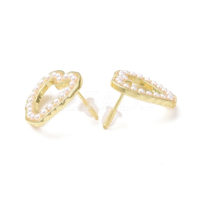 Plastic Imitation Pearl Beaded Hollow Out Heart Stud Earrings EJEW-F306-02G-1