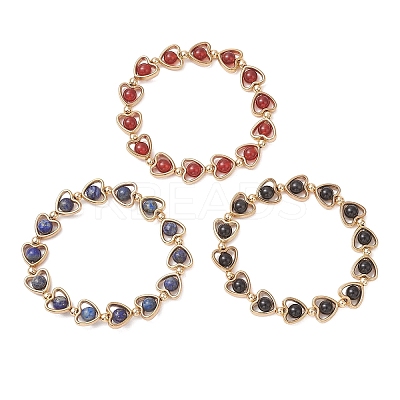 3Pcs Natural Black Onyx & Carnelian & Lapis Lazuli Beads Link Chains Bracelets for Women BJEW-JB13440-1