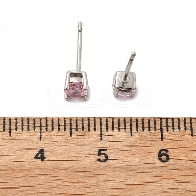Flat Round Brass Pave Cubic Zirconia Stud Earrings for Women EJEW-G428-29C-03-1