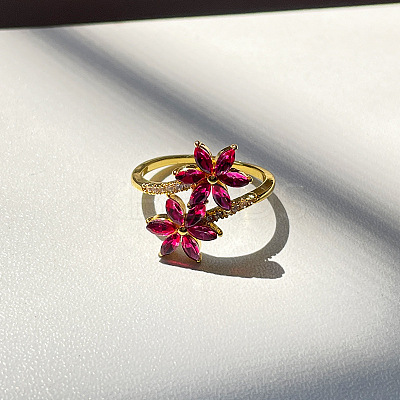 Flower Brass Micro Pave Cubic Zirconia Finger Rings for Women FS-WGC33AC-01-1