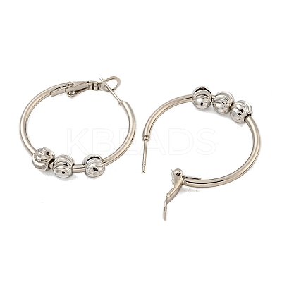Tarnish Resistant 201 Stainless Steel Beaded Hoop Earrings with 304 Stainless Steel Pin for Women EJEW-F280-25P-1