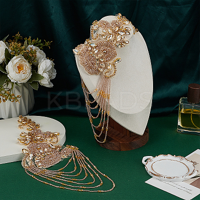 1 Pair PET Flower with Glass Beaded Tassel Epaulettes FIND-FG0005-05-1