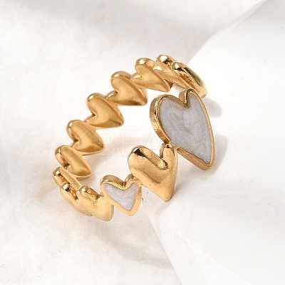 Heart 304 Stainless Steel Open Cuff Rings for Women RJEW-A091-02G-1
