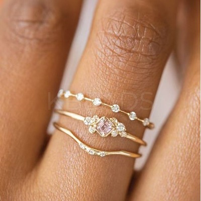 3Pcs Rhombus Zinc Alloy with Crystal Rhinestone Finger Rings FS-WG622CD-03-1