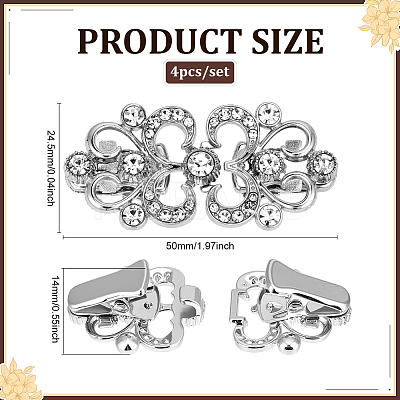4Pcs Flower Alloy & Glass Cardigan Clips AJEW-PH0006-66AS-1
