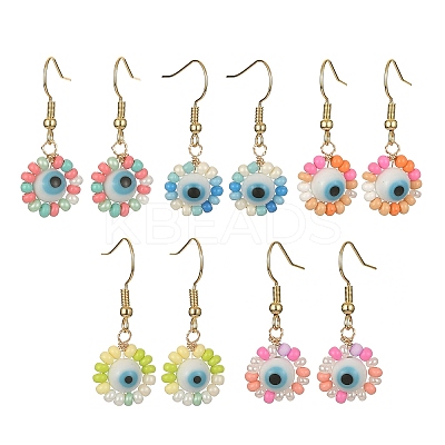 Glass Seed & Lampwork Evil Eye Dangle Earring EJEW-JE05294-1