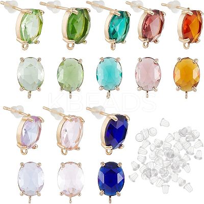 16Pcs 8 Colors Brass Glass Stud Earring Findings DIY-FH0004-50-1