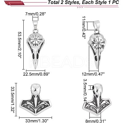 2Pcs 2 Style 316 Surgical Stainless Steel Pendants STAS-UN0039-75-1
