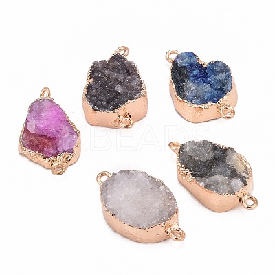 Golden Plated Dyed Natural Druzy Agate Links connectors with Iron Findings G-R275-276-1