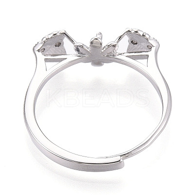 Flower & Bowknot Brass Micro Pave Clear Cubic Zirconia Adjustable Ring Settings KK-T076-78P-1