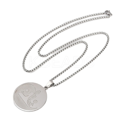 201 Stainless Steel Flat Round Buddhist Meditation Yoga Pendant Necklaces LS-NJEW-K283-33P-1