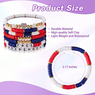 7Pcs 7 Style Word Independent Free Polymer Clay Heishi Surfer Stretch Bracelets Set BJEW-SW00039-1