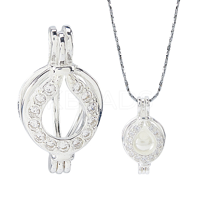 925 Sterling Silver Micro Pave Clear Cubic Zirconia Empty Bead Cage Pendants STER-WH0005-64-1