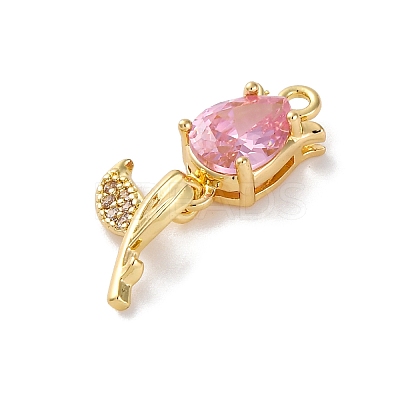 Ion Plating(IP) Brass Micro Pave Cubic Zirconia Tulip Pendants KK-U042-02G-02-1