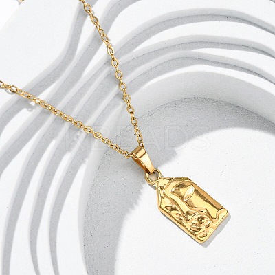 Abstract Face 304 Stainless Steel Pendant Necklaces NJEW-H059-25G-1