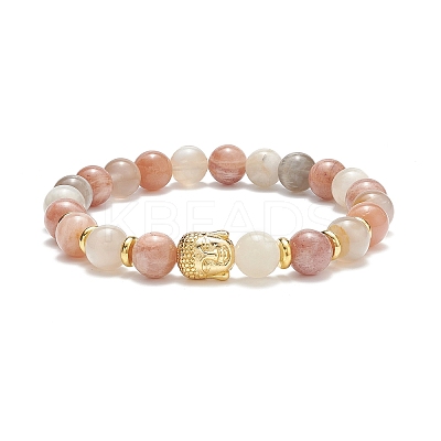 Natural Multi-Moonstone & Alloy Buddha Head Beaded Stretch Bracelet BJEW-JB08913-02-1