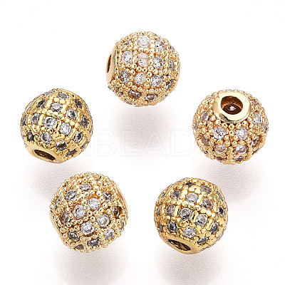 Rack Plating Brass Cubic Zirconia Beads ZIRC-S001-8mm-A01-1