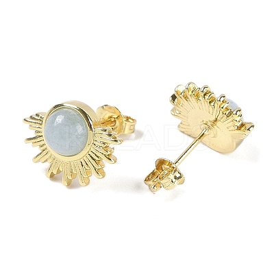 Natural Aquamarine Stud Earrings EJEW-K288-01G-01-1