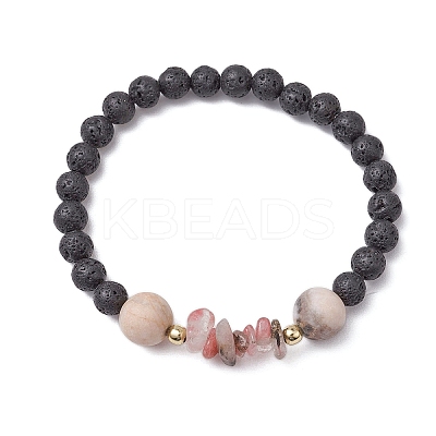 Natural Zebra Jasper with Natural Lava Rock Beaded Stretch Bracelets for Women BJEW-JB11130-04-1