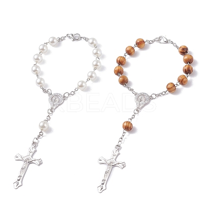 2Pcs 2 Style Religious Prayer Beaded Rosary Bracelets BJEW-SZ0002-53-1