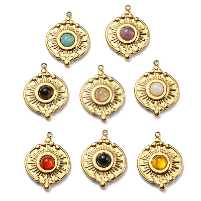 Natural & Synthetic Mixed Stone Flat Round Pendants STAS-K258-36G-1