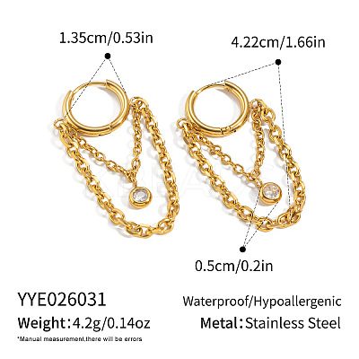 304 Stainless Steel Pave Cubic Zirconia Tassel Hoop Earrings for Women WB3830-1