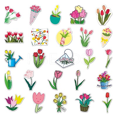 50Pcs Tulip Pattern Waterproof PVC Plastic Scrapbook Stickers STIC-PW0001-365-1