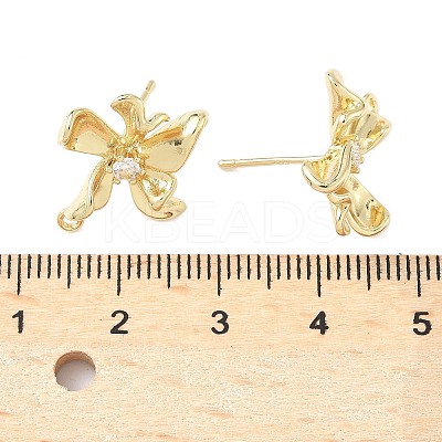 Brass Micro Pave Clear Cubic Zirconia Stud Earring Findings KK-Z106-02G-03-1