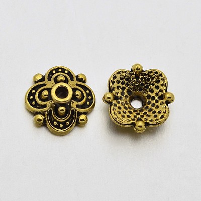 Antique Golden Tone Tibetan Style Zinc Alloy 4-Petal Bead Caps PALLOY-E379-04AG-8mm-1