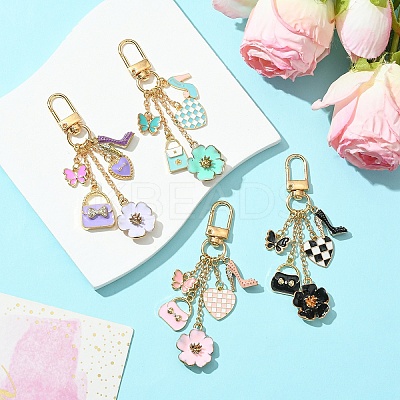 Flower/Bag/Heart Alloy Enamel Pendant Decoration HJEW-FS00025-04-1