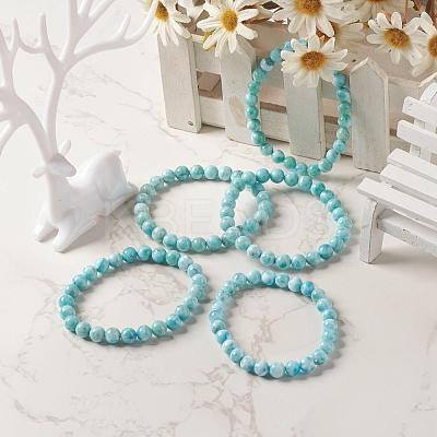 Natural Larimar/Pectolite Round Beaded Stretch Bracelet BJEW-A120-01B-1