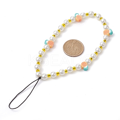 Fruits Polymer Clay & Imitated Pearl & Glass Beaded Mobile Straps HJEW-JM01641-01-1