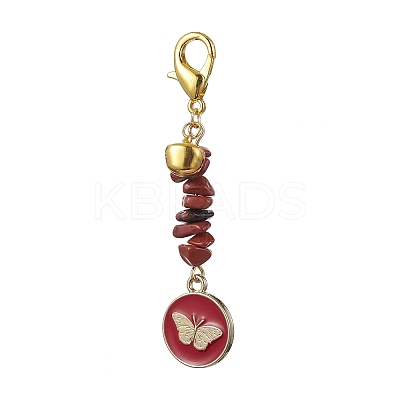 Flat Round with Butterfly Alloy Enamel Pendant Decorations HJEW-JM01516-1